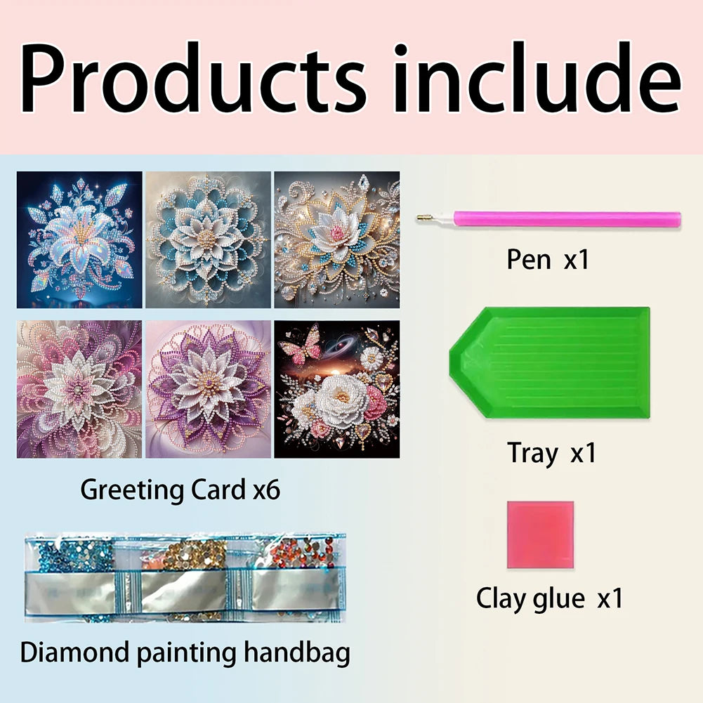 6Pcs Winter Tiger Cat Diamond Handmade Card Rhinestone Painting Card Kit Diamond Painting Greeting Card for Holiday Party Favors