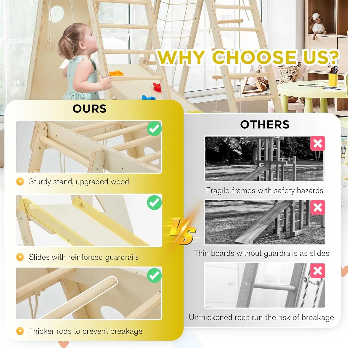 Indoor Jungle Gym 9 in 1 Kids Indoor Playground Climbing Toys with Climbing Wall Slide Monkey Bars Rope Ladder