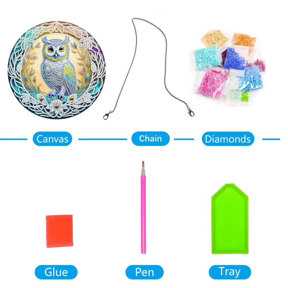 DIY Crystal Diamond Pendant Paint by Number 5D Special Shaped Drill Pendant Hanging Ornament Round Arts Craft Acrylic for Gift