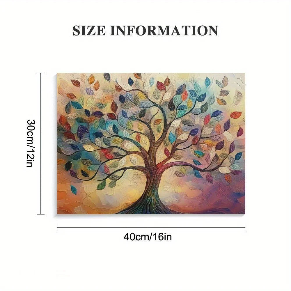 1PC Fir Framed Tree of Life Canvas Painting Abstract World Tree Wall Art for Living Room Bedroom Decoration