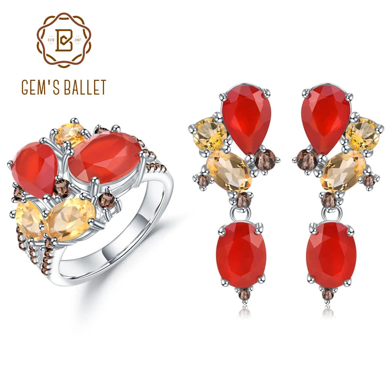 GEM'S BALLE Sterling Silver Jewelry Set Ring And Earrings