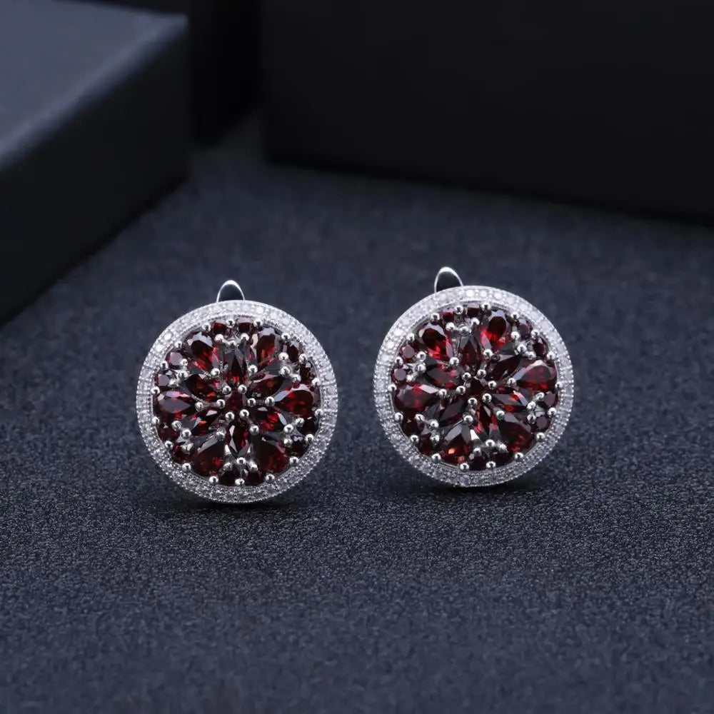 GEM'S BALLET Garnet Earrings And Ring Set In 925 Silver