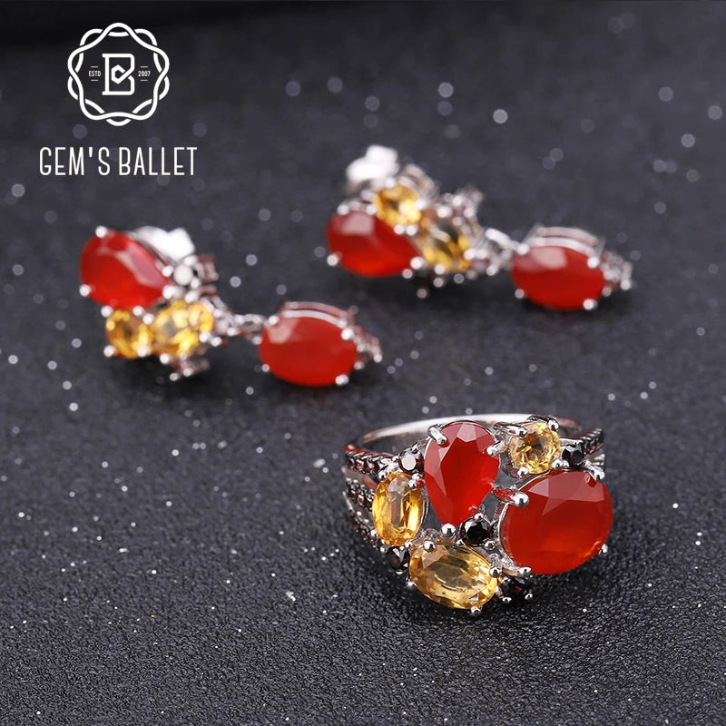GEM'S BALLE 925 Sterling Silver Candy Set Garnet Citrine