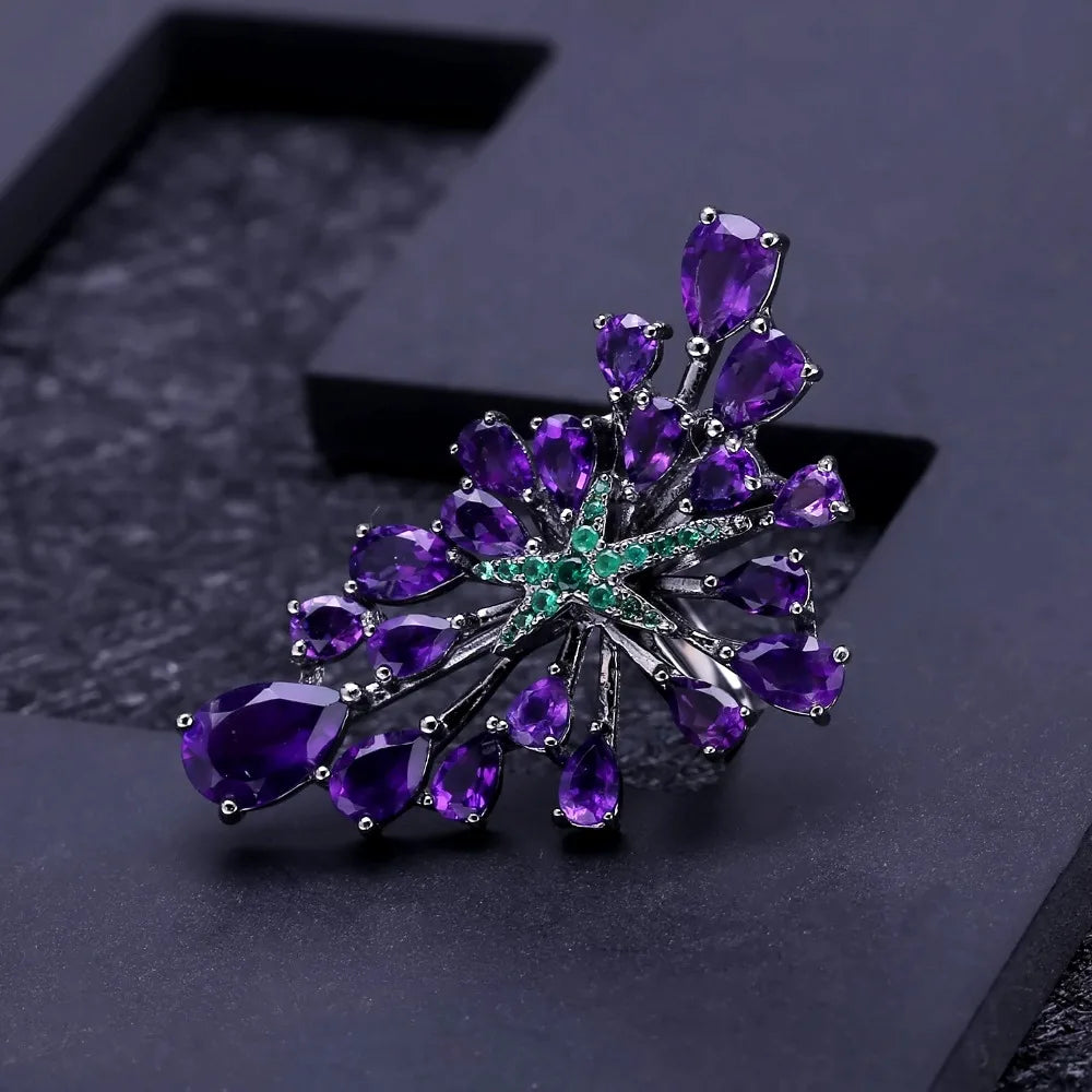 GEMS BALLET 925 Sterling Silver Amethyst Earrings Ring Set