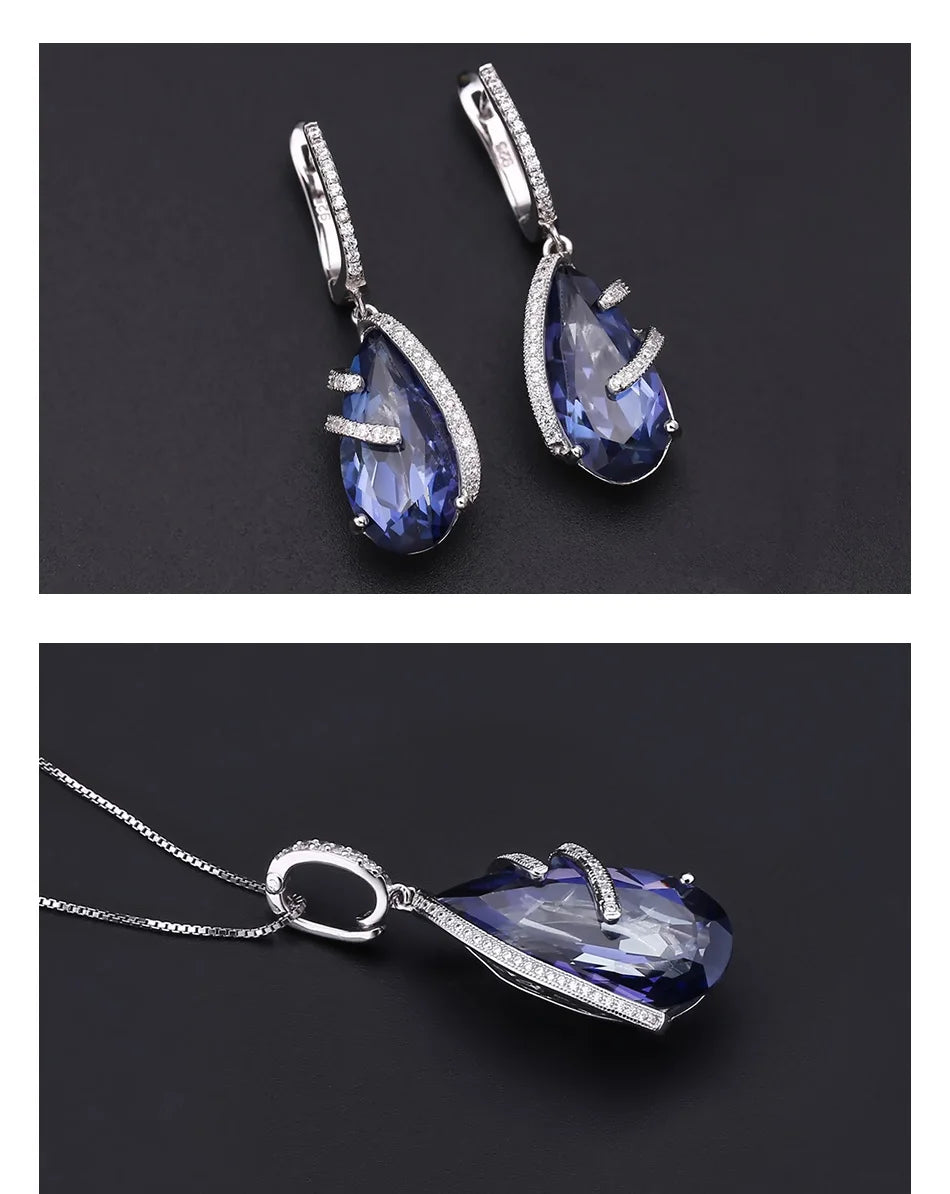 GEM'S BALLET Natural Iolite Blue Mystic Quartz Jewelry Set 925 Sterling Silver Earrings Ring Pendant Sets For Women Fine Jewelry