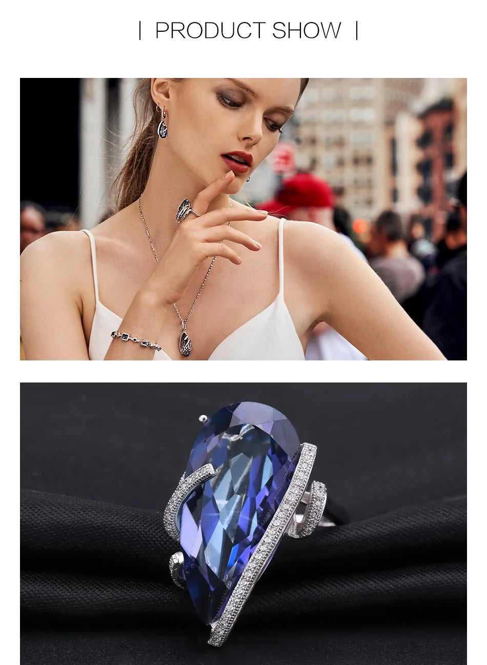 GEM'S BALLET Natural Iolite Blue Mystic Quartz Jewelry Set 925 Sterling Silver Earrings Ring Pendant Sets For Women Fine Jewelry