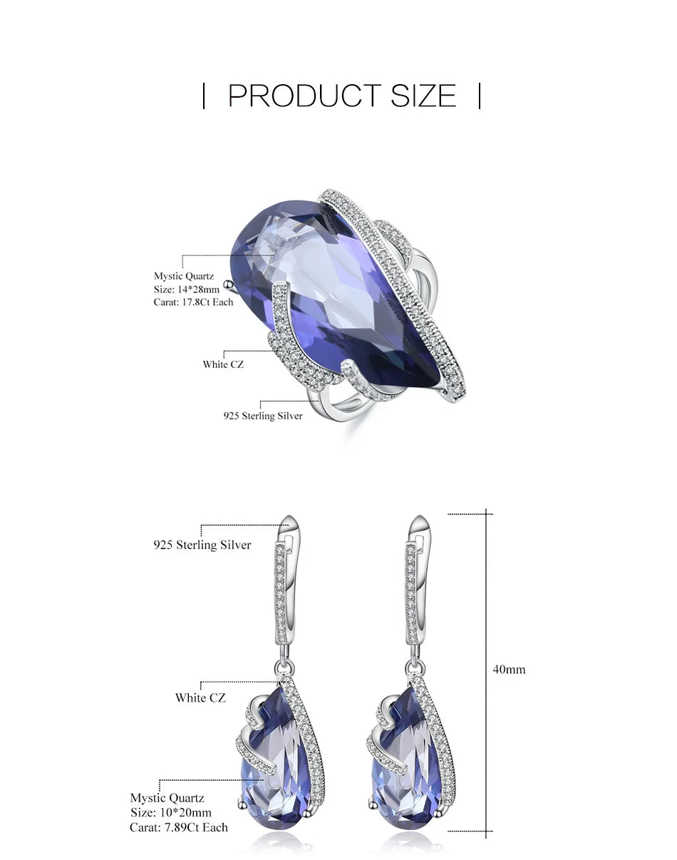 GEM'S BALLET Natural Iolite Blue Mystic Quartz Jewelry Set 925 Sterling Silver Earrings Ring Pendant Sets For Women Fine Jewelry