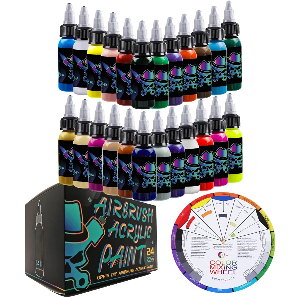 OPHIR 24/32 Colors Airbrush Acrylic Paint for Model Shoes Leather Painting Nail Art 30ml DIY Ink Airbrush Paint TA005