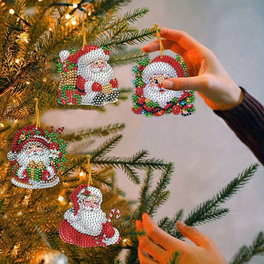 Xmas Theme 2D/Flat DIY Diamond Art Pendant Single Side Drill Acrylic Sparkling Diamond Pendant Window Hanging Art for Home Decor