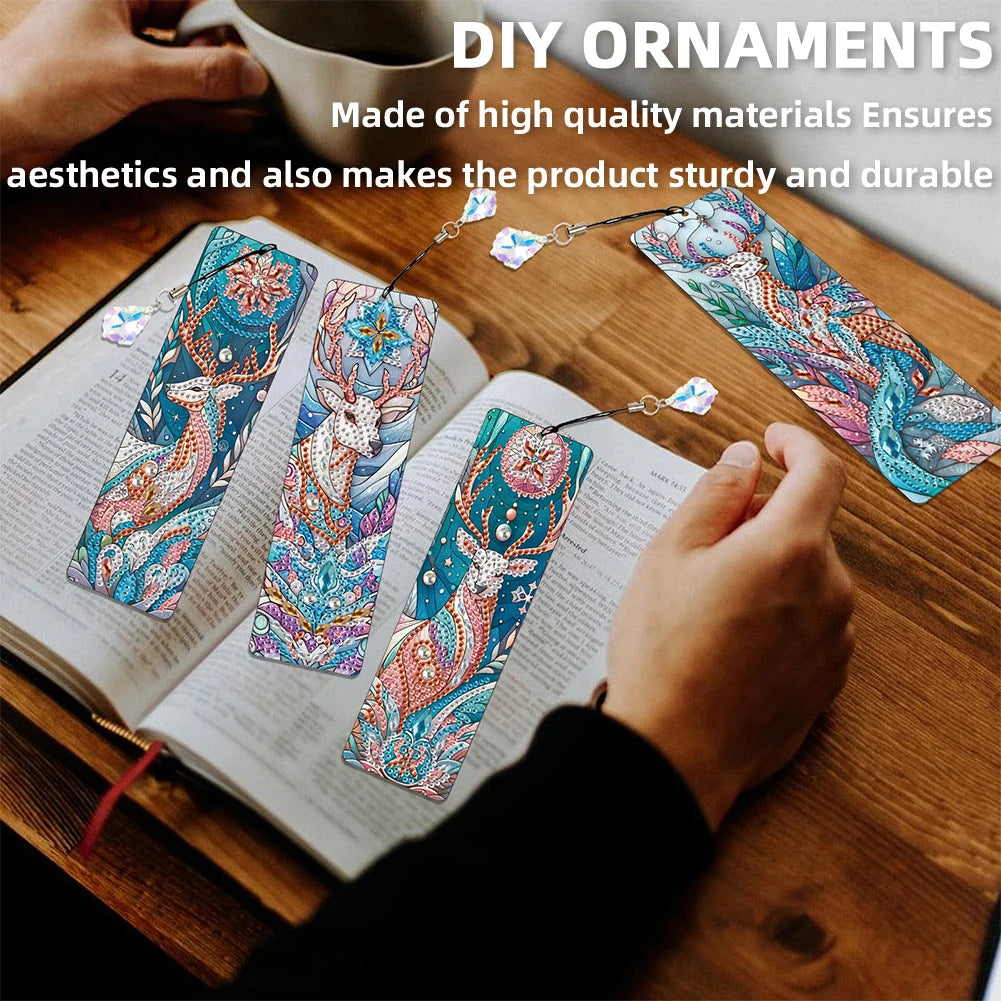 8Pcs DIY Owl Diamond Painting Art Bookmarks with Crystal Pendants for Reading