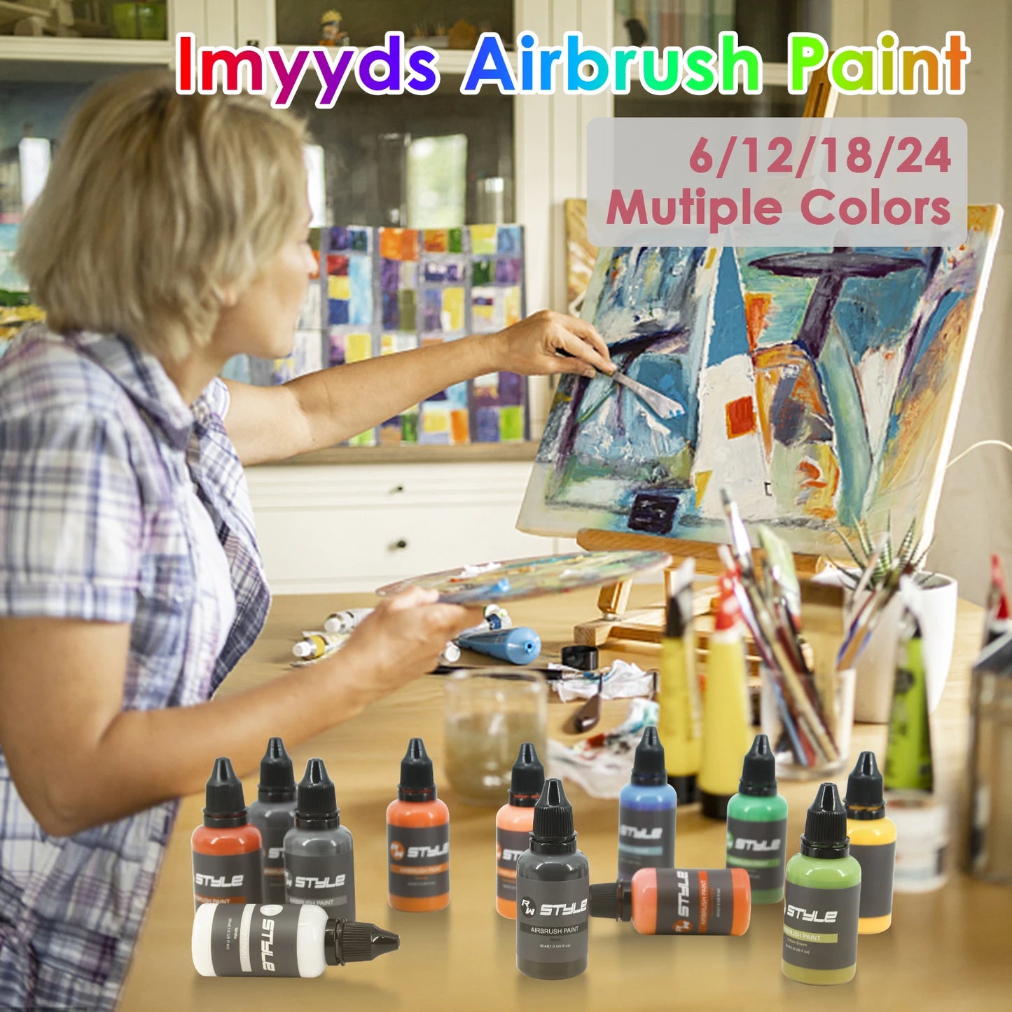 24Colors/Set Airbrush Paint Set, Opaque & Brilliant Acrylic Paint, 1fl Oz, Water Based, Ready To Spray, For Artists, Beginners