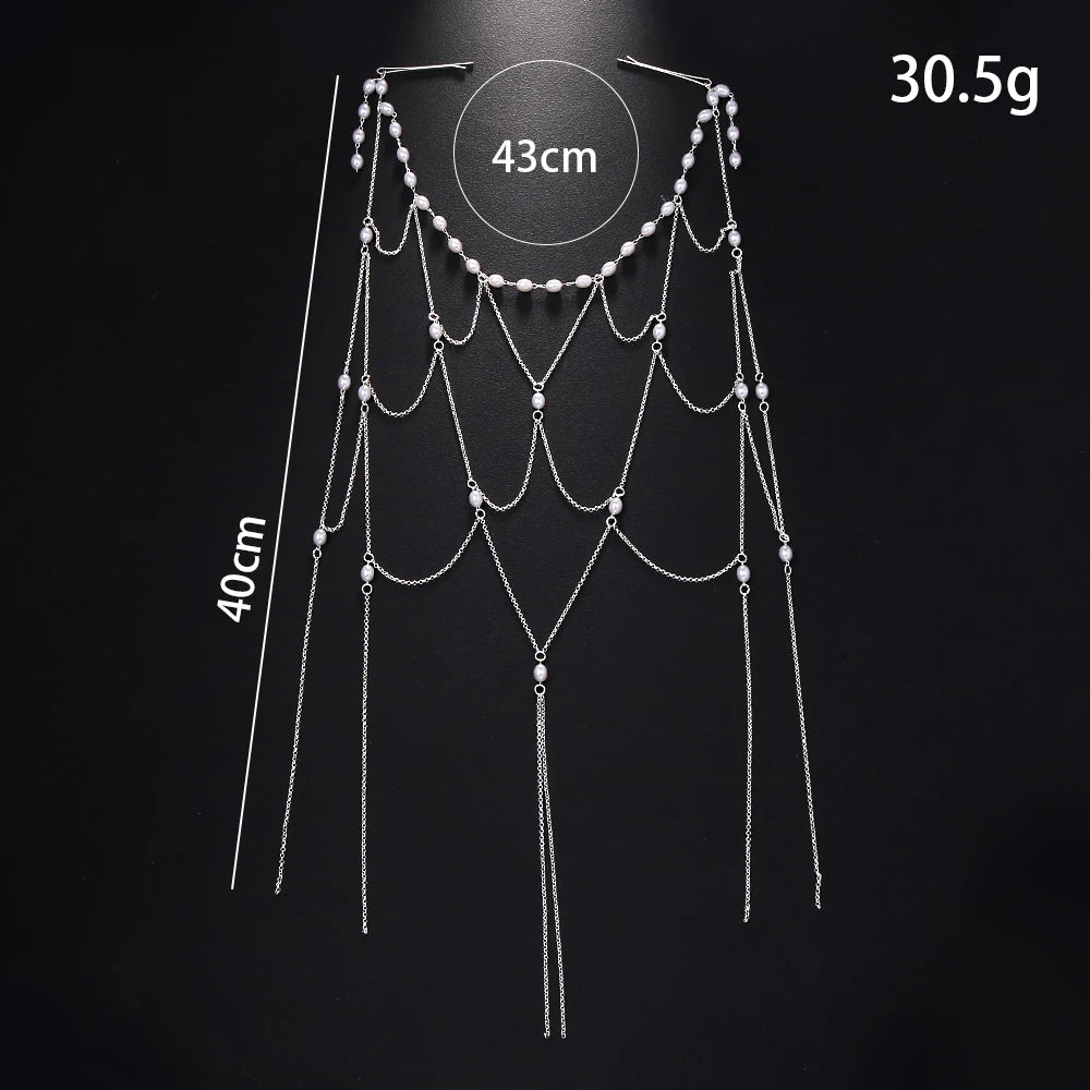 StoneFans Imitation Pearl Tassel Headband Bridal Jewelry