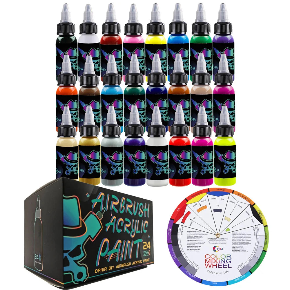 OPHIR 24/32 Colors Airbrush Acrylic Paint for Model Shoes Leather Painting Nail Art 30ml DIY Ink Airbrush Paint TA005