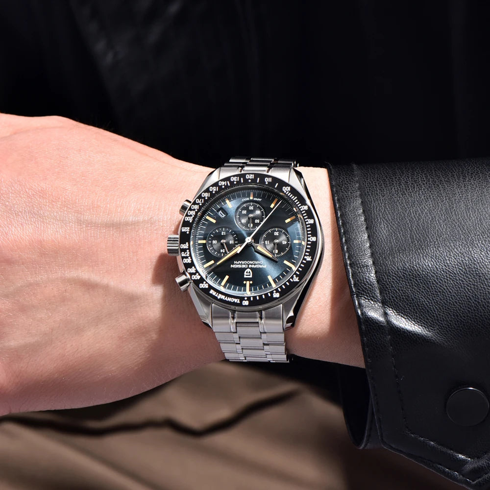 Pagani Design 2025 New Moon Men's Luxury Quartz Watch VK63 Chronograph AR Sapphire Mirror Ceramic Bezel Luminous