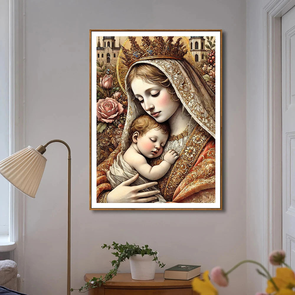 Green Lemon Love Virgin Mary Diamond Painting Kit 5D Round