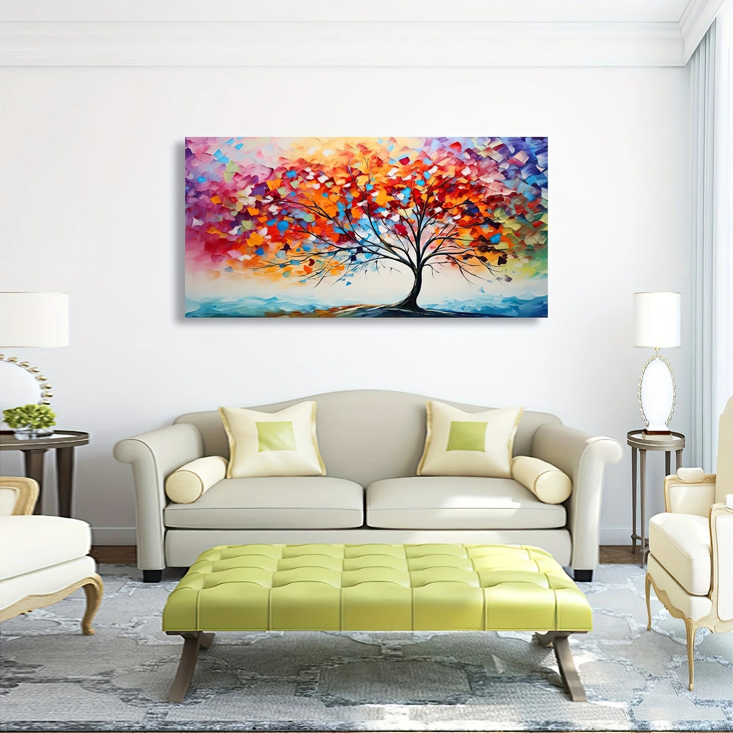 Modern Tree of Life Wall Art Decoration for Living Room and Office Farmhouse Style Horizontal Rectangle Painting 24x36 Inches