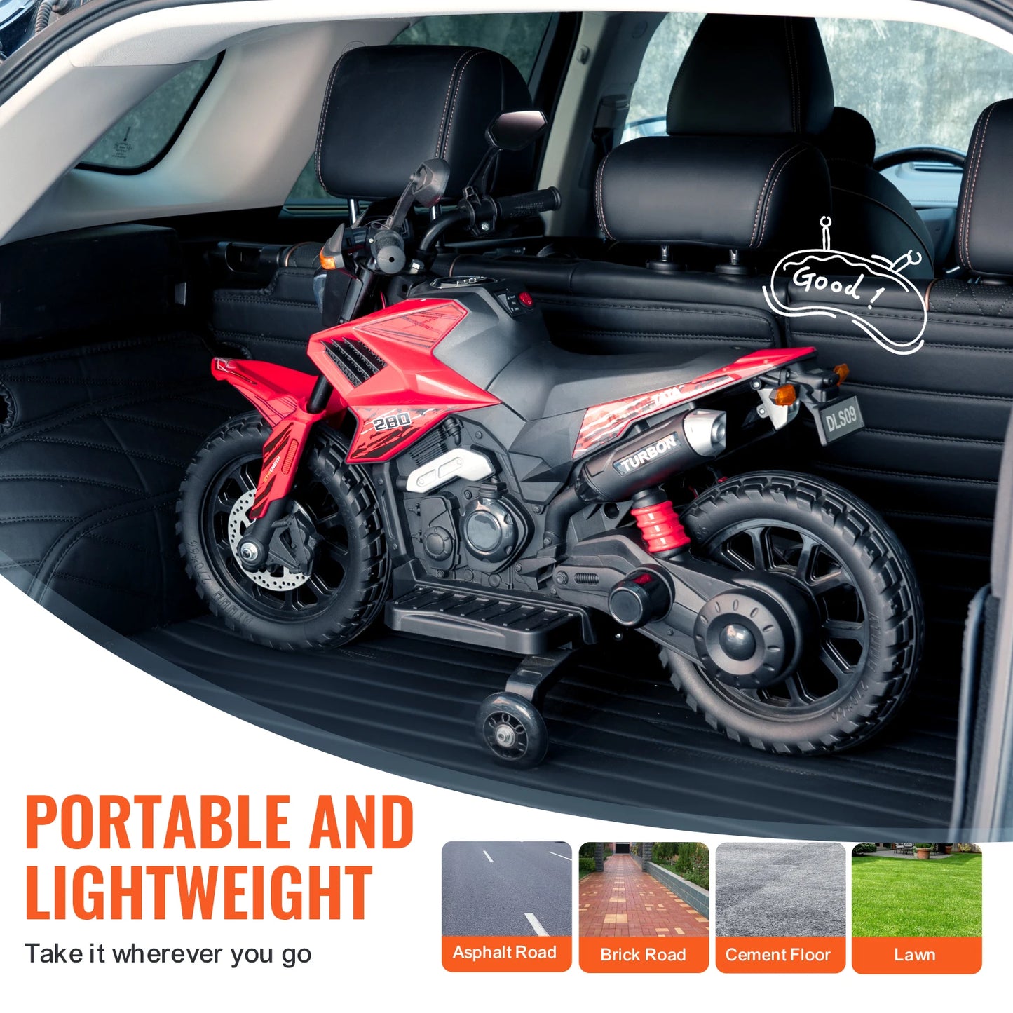 SucceBuy Kids Ride On Motorcycle With Bluetooth Headlight
