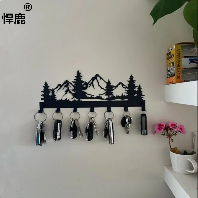Metal Wall Mounted Key Holder Rack with 7 Hooks Decorative Organizer for Kitchen Entryway Hallway