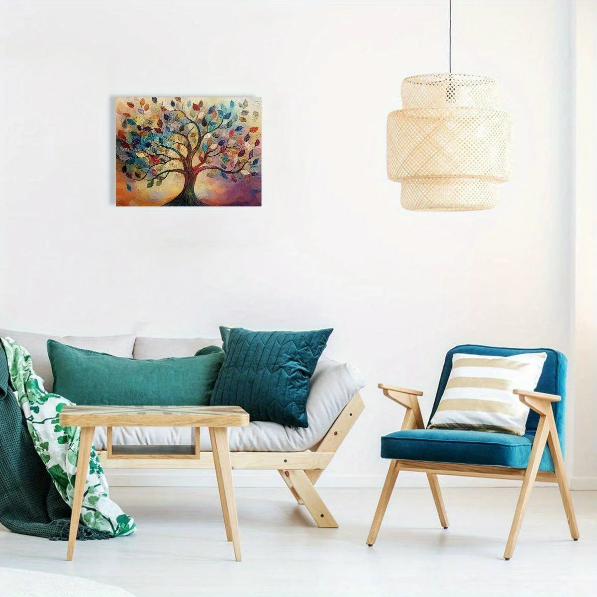 1PC Fir Framed Tree of Life Canvas Painting Abstract World Tree Wall Art for Living Room Bedroom Decoration