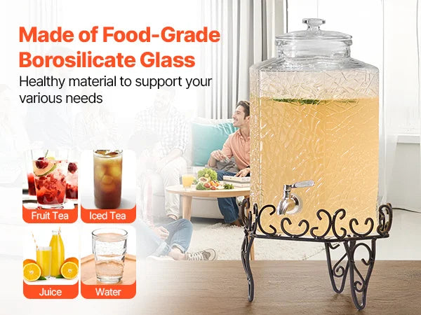 Drink Dispenser 2.5 Gal Beverage Dispenser for Parties Glass with Stand