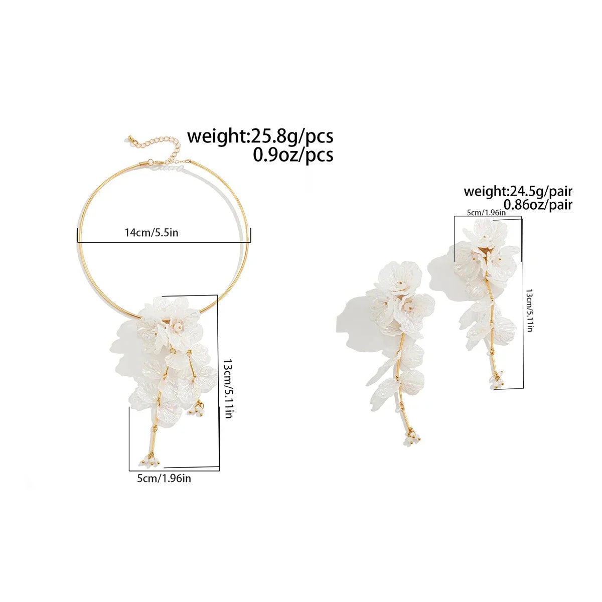 Ingemark Creative Punk Torques Chain Necklace Women Wed Bridal Elegant White Flower Hanging Drop Earrings Wed Bridal Jewelry Set