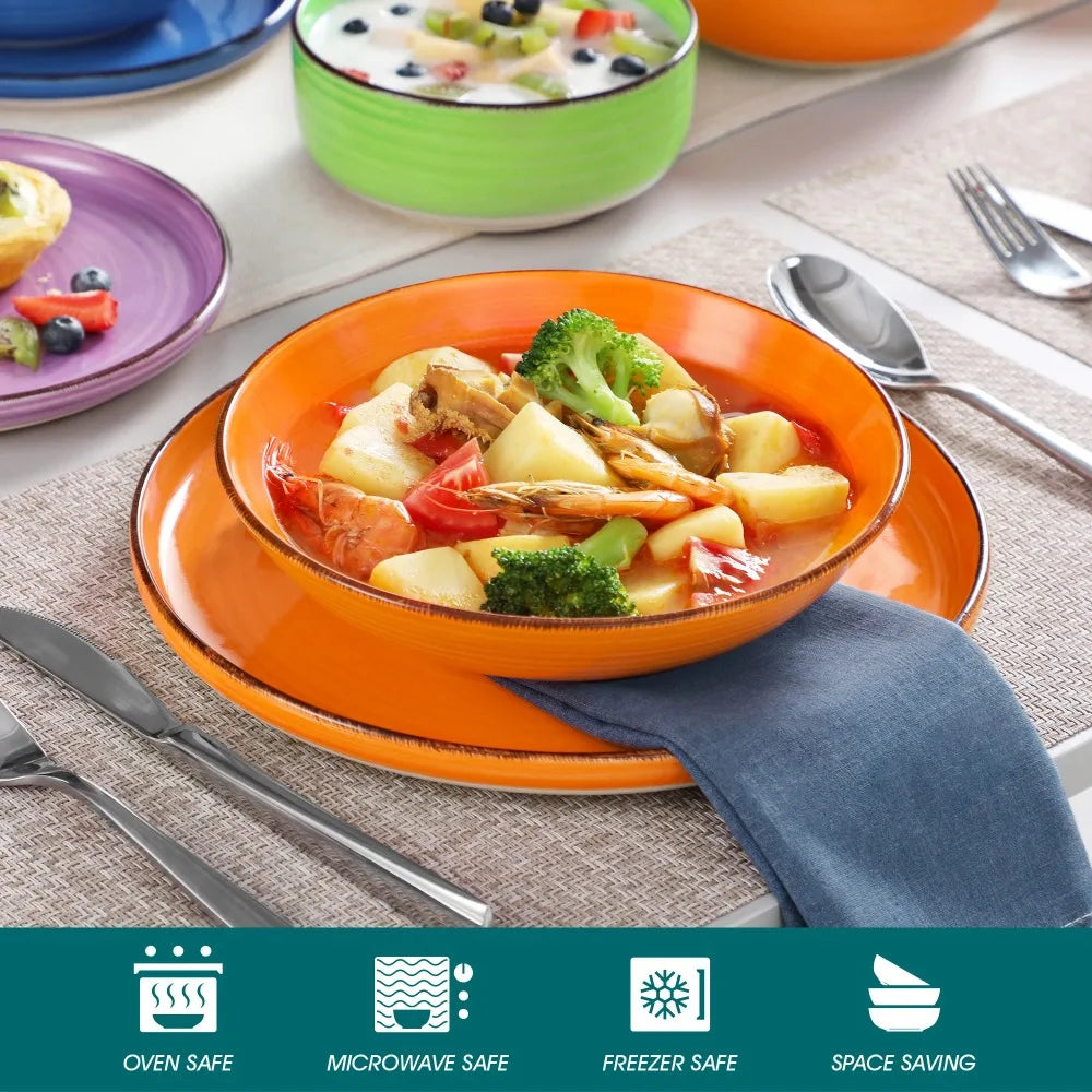 MALACASA 24 Piece Ceramic Tableware Set Hand Painted