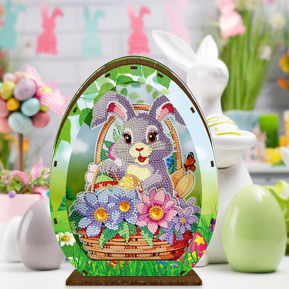 Wooden Diamond Painting Lamp Easter Egg Rabbit Special Shaped Crystal Drawing Bedside Night Light Crystal Drawing Lighting