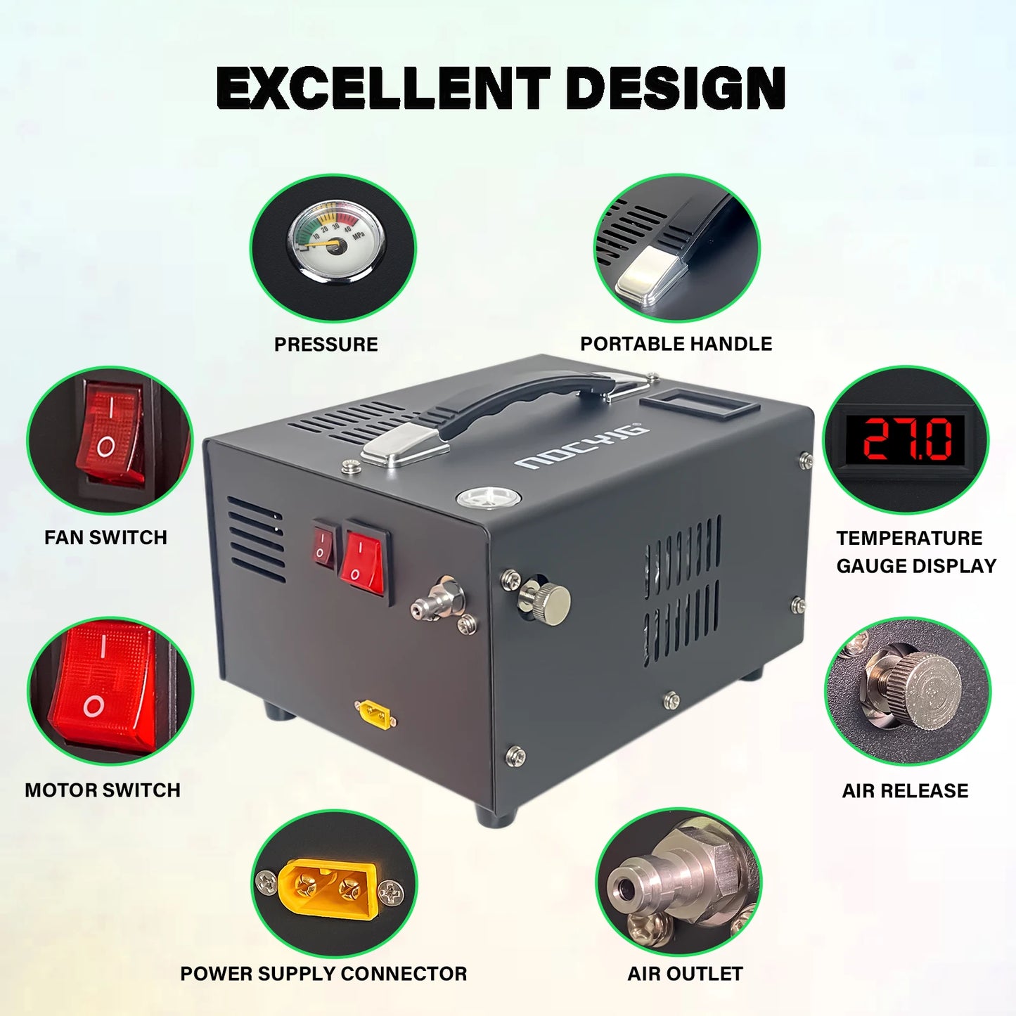 4500Psi 30Mbar Portable PCP Air Compressor Pump 12VDC/110V Power Oil/Water-Free High Pressure Diving Bottle