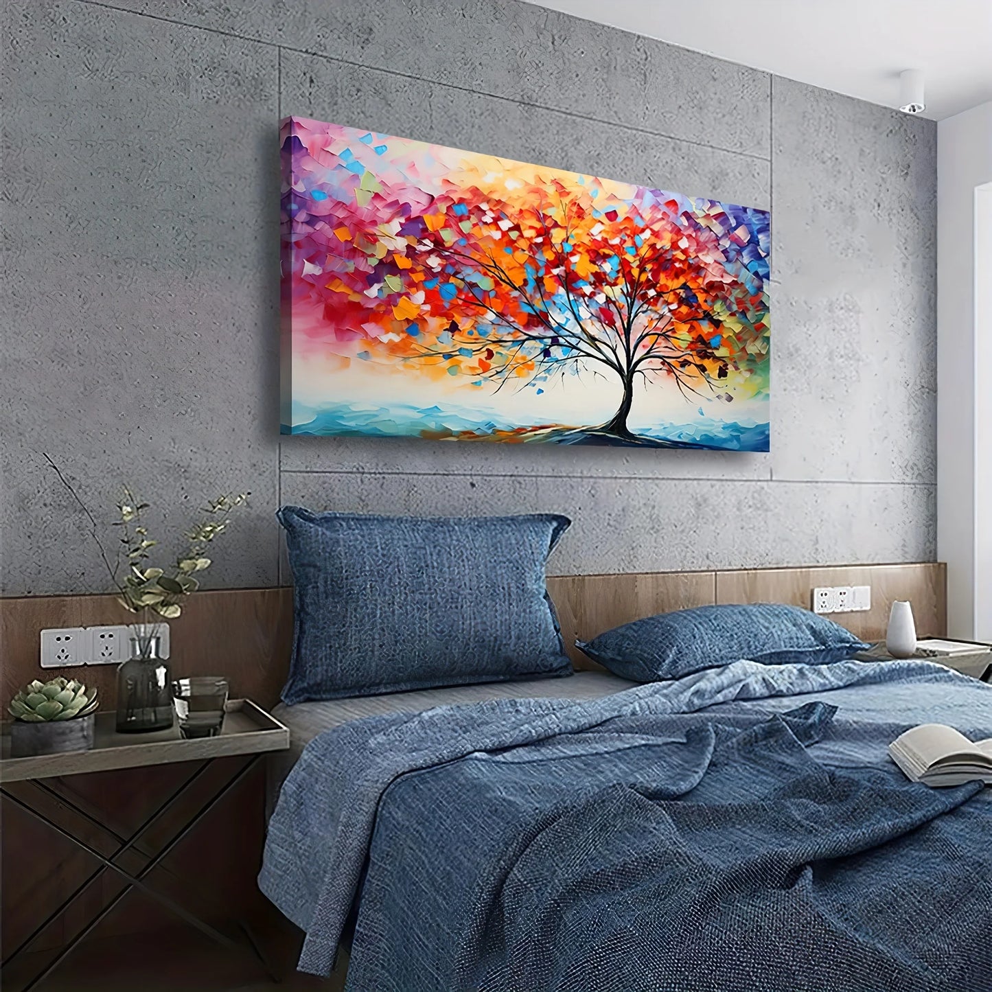 Modern Tree of Life Wall Art Decoration for Living Room and Office Farmhouse Style Horizontal Rectangle Painting 24x36 Inches