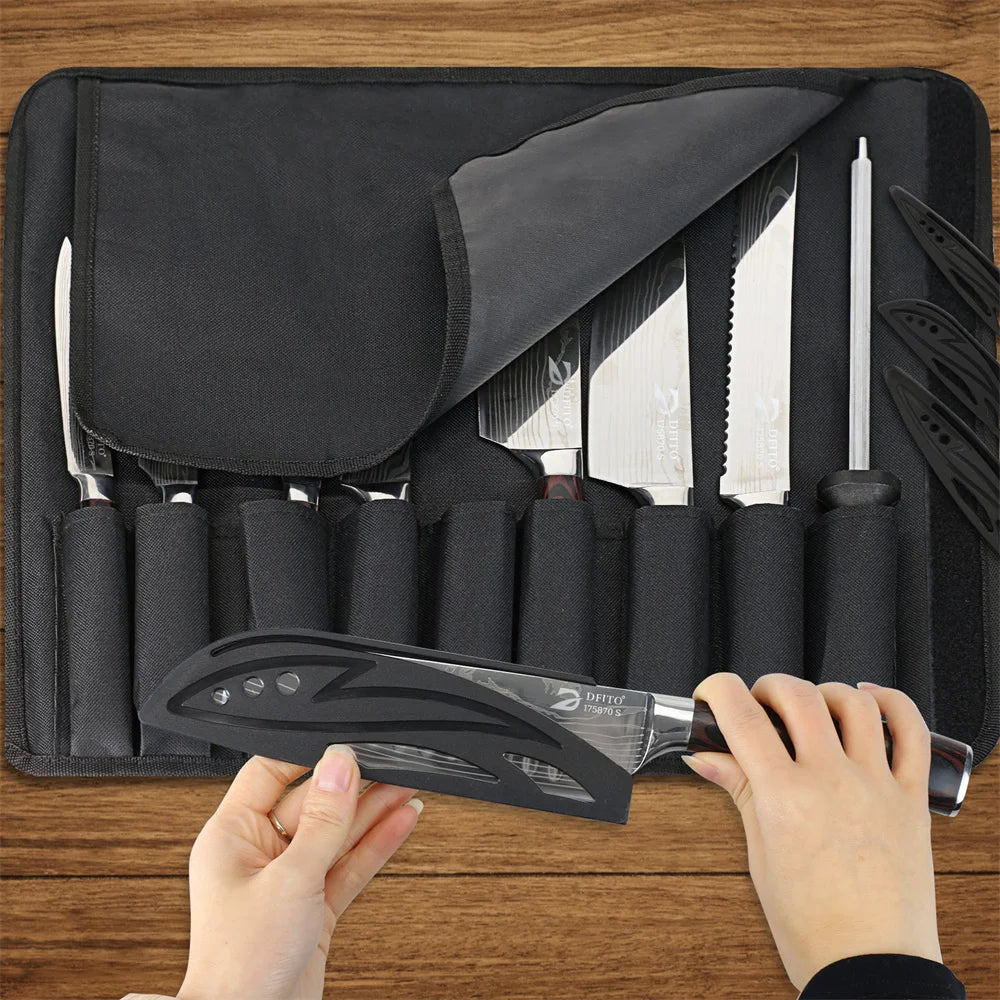 8 Piece Kitchen Knife Set Damascus Stainless Steel Chef Utility Paring Boning Cleaver Slicing Santoku Knives With Nylon Bag