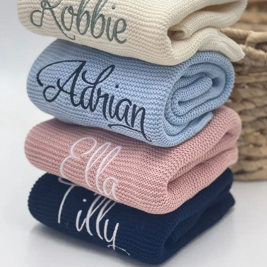 Personalized Baby Knitted Blanket Cotton 100x80cm Skin Friendly Warm Newborn Wrap Custom Blanket for Winter