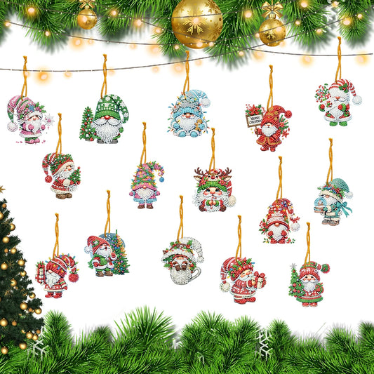 15pcs Xmas Gnome Theme 2D Flat DIY Hanging Diamond Art Kits Home Wall Decor