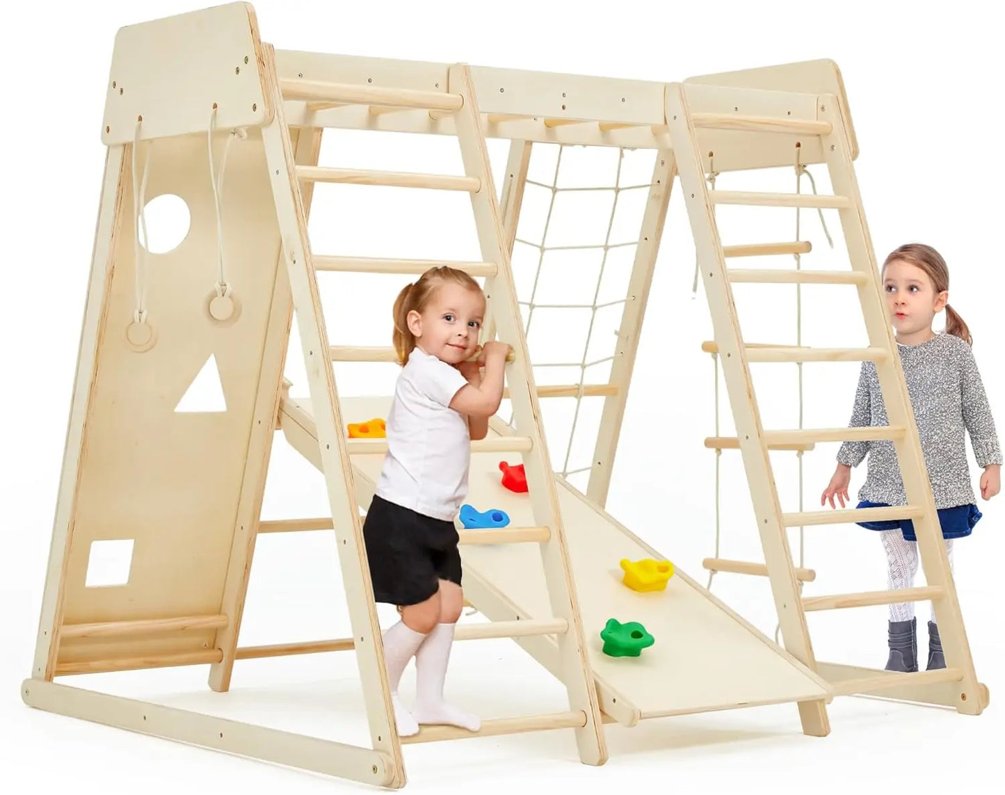 Indoor Jungle Gym 9 in 1 Kids Indoor Playground Climbing Toys with Climbing Wall Slide Monkey Bars Rope Ladder