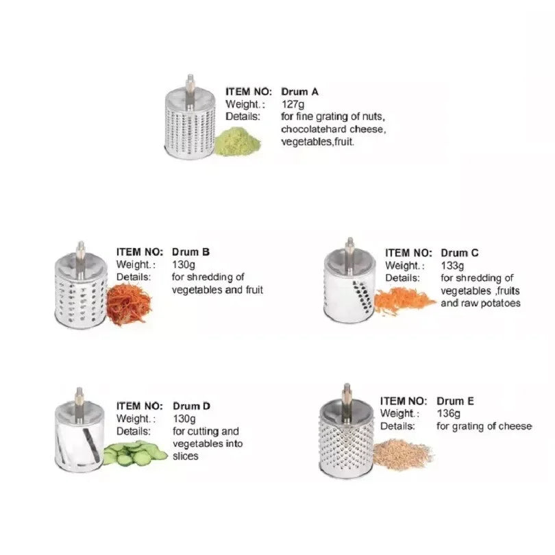 Rotary Cheese Grater Stainless Steel Manual Cheese Shredder with 5 Blades