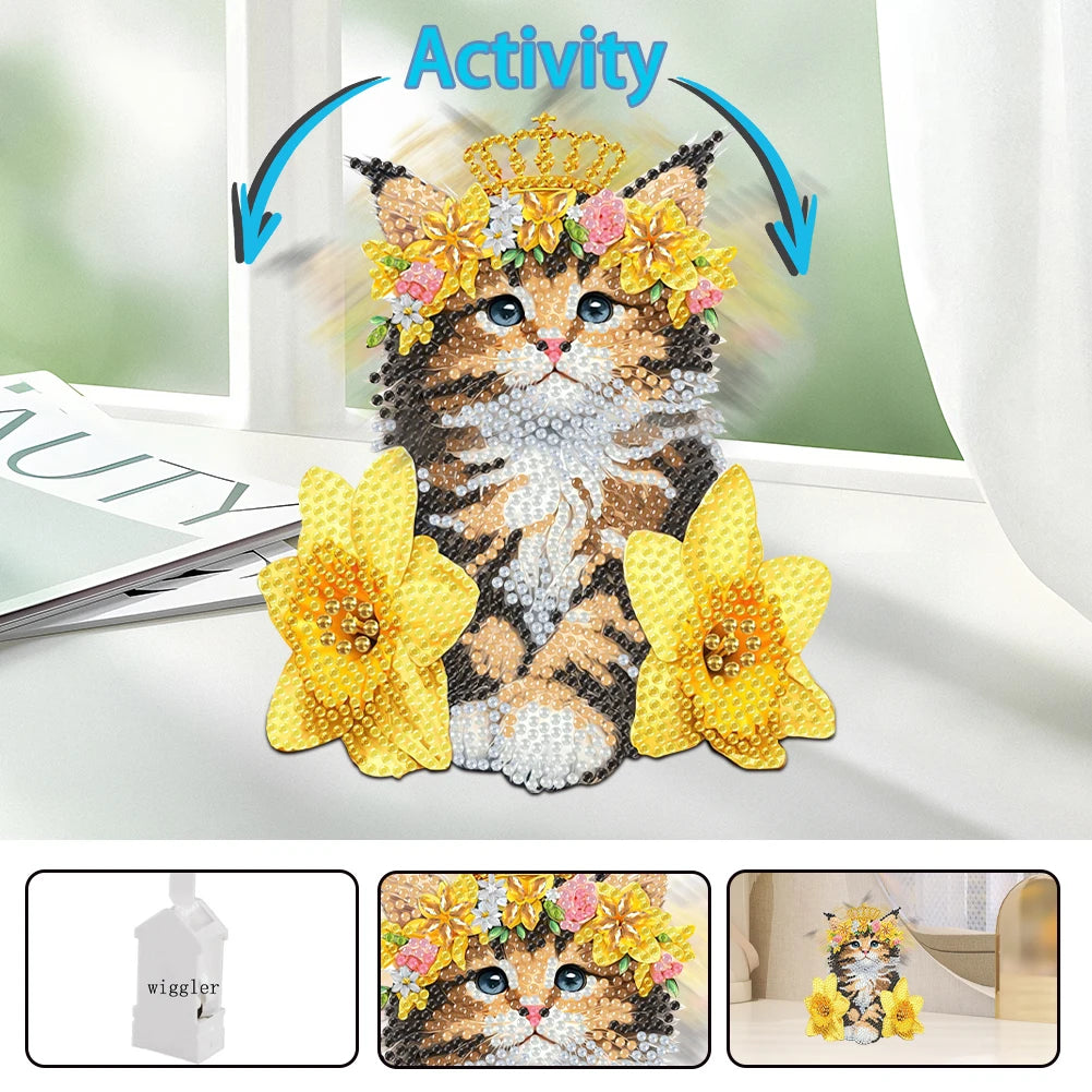 Green Lemon Love Diamond Painting Cat Shaking Head Kit