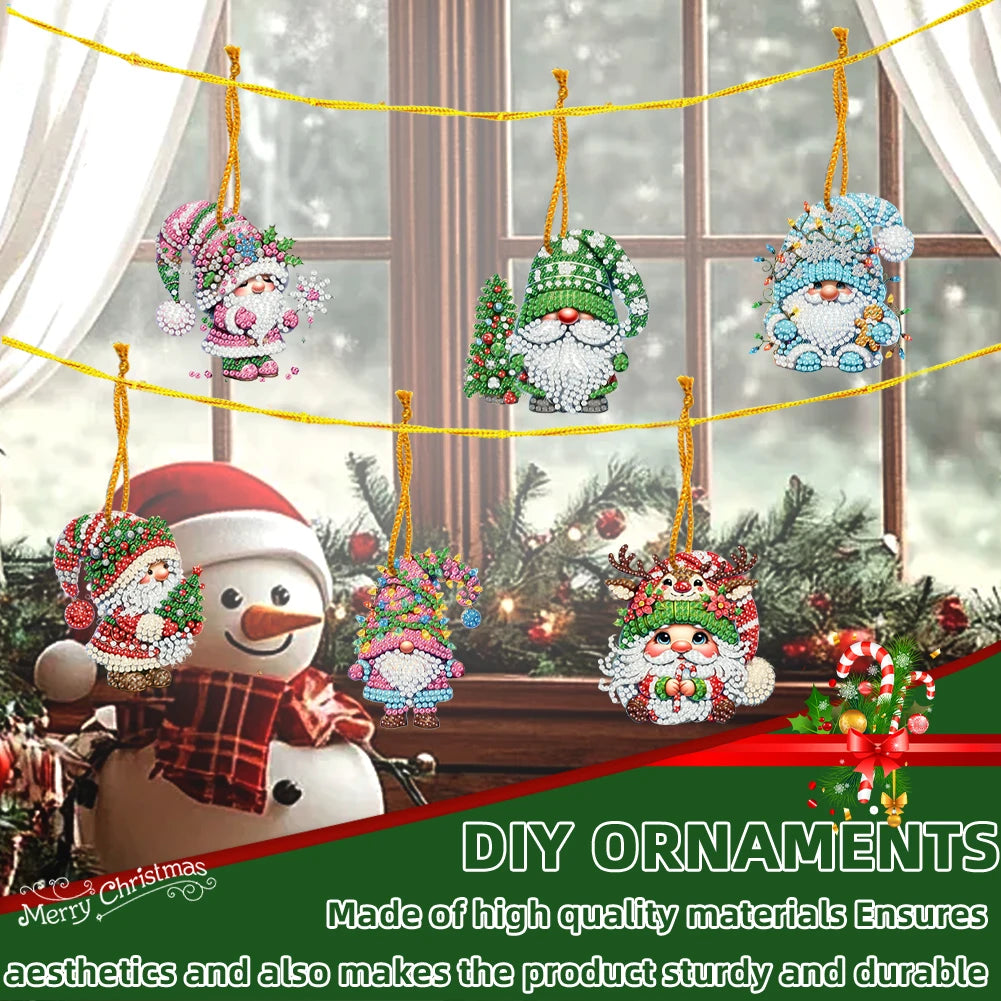 15pcs Xmas Gnome Theme 2D Flat DIY Hanging Diamond Art Kits Home Wall Decor