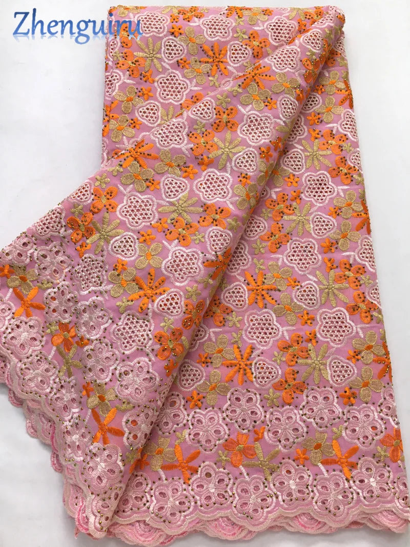 African Lace Fabric 2025 Swiss Voile Cotton Lace Elegant Nigerian Embroidered Cotton Lace Fabric 5 Yards for Women Sew A4016
