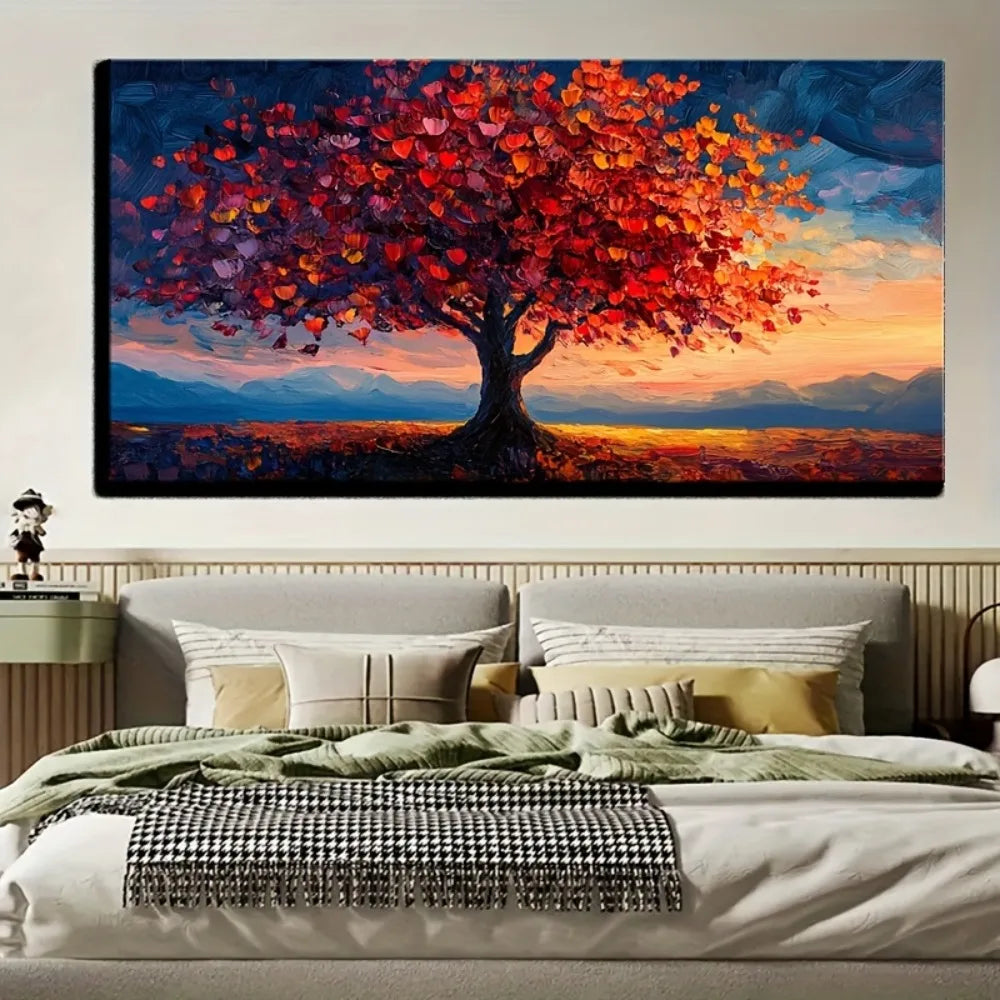 Large Tree of Life Canvas Painting Art Deco Classic Contemporary Style with 1.5 Inch Thick Pine Solid Wood Frame
