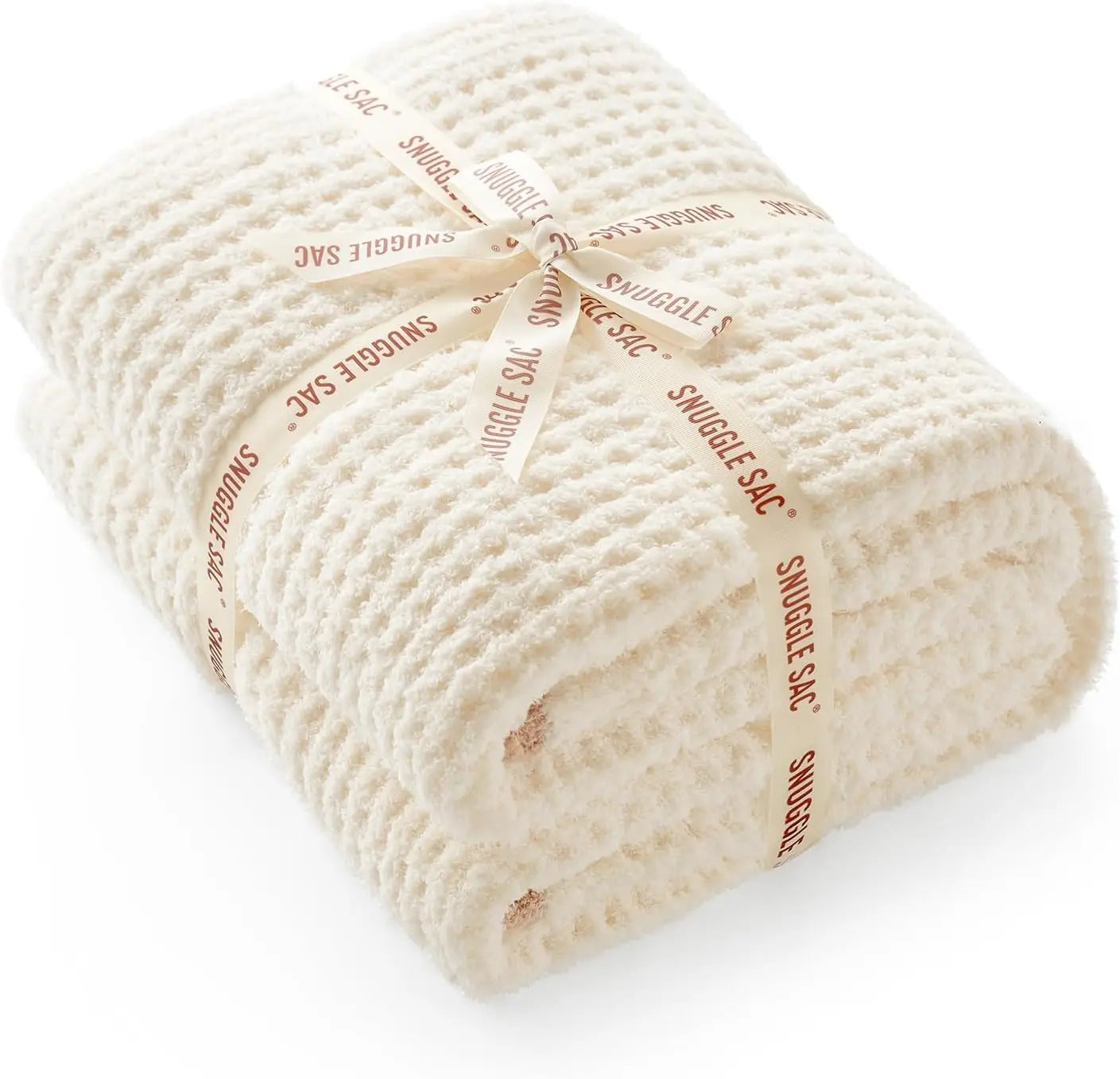 Soft Waffle Throw Blanket for Couch Bed Sofa 50x60 inches,Reversible Cream Blanket Microfiber Fluffy Fuzzy Cozy Knit Throws