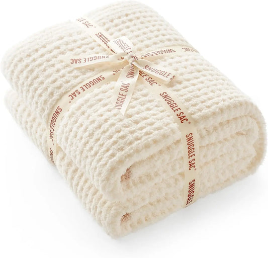 Soft Waffle Throw Blanket for Couch Bed Sofa 50x60 inches,Reversible Cream Blanket Microfiber Fluffy Fuzzy Cozy Knit Throws