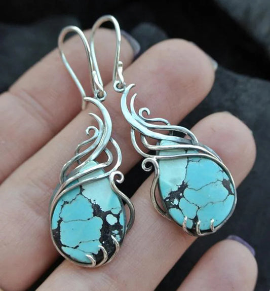 CN Tibet Zhejiang Vintage Boho Stone Earrings For Women