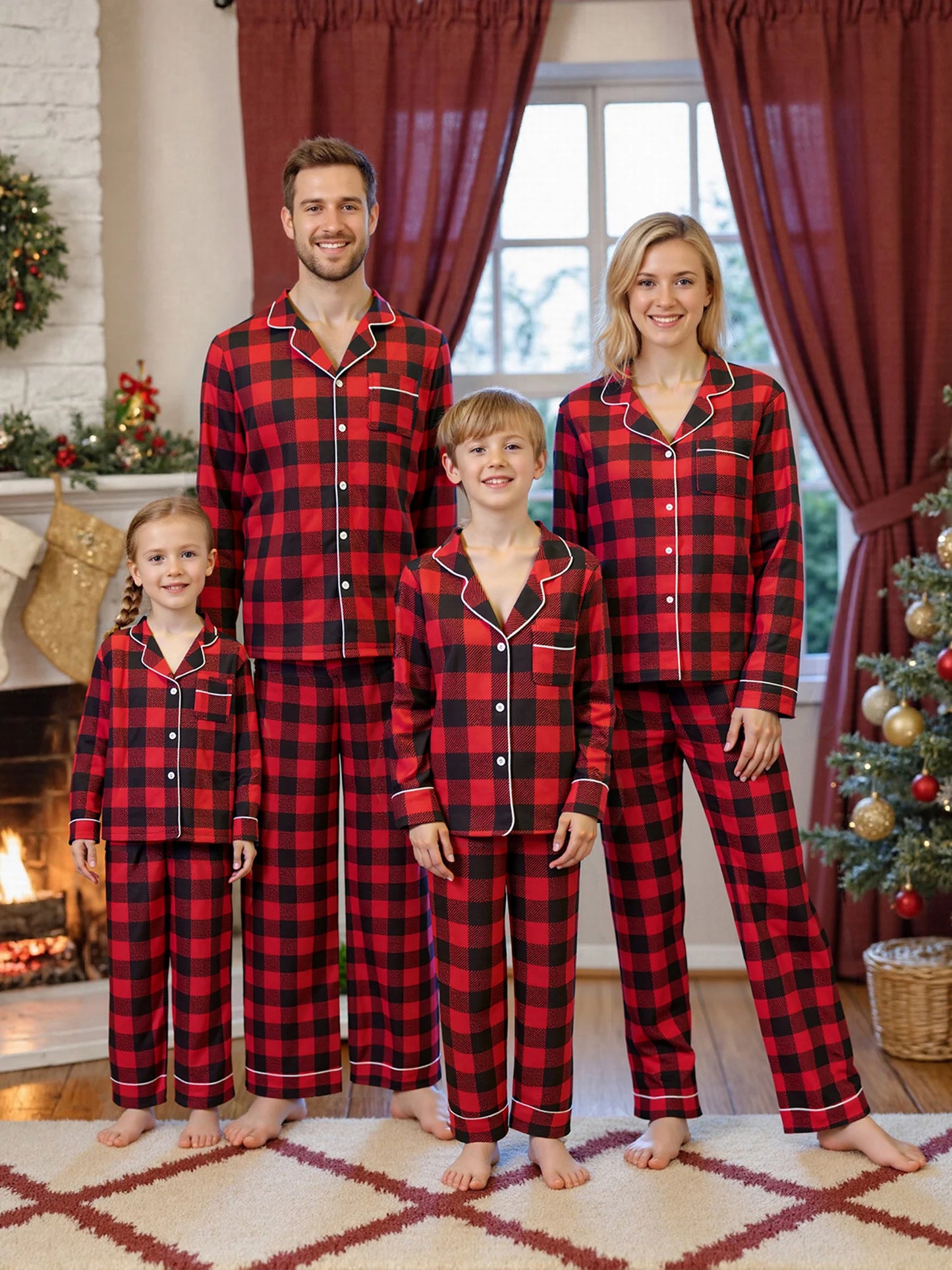 Christmas Family Pajamas Matching Set Long Sleeve Shirt with Pants Plaid Sleepwear Loungewear for the Whole Family