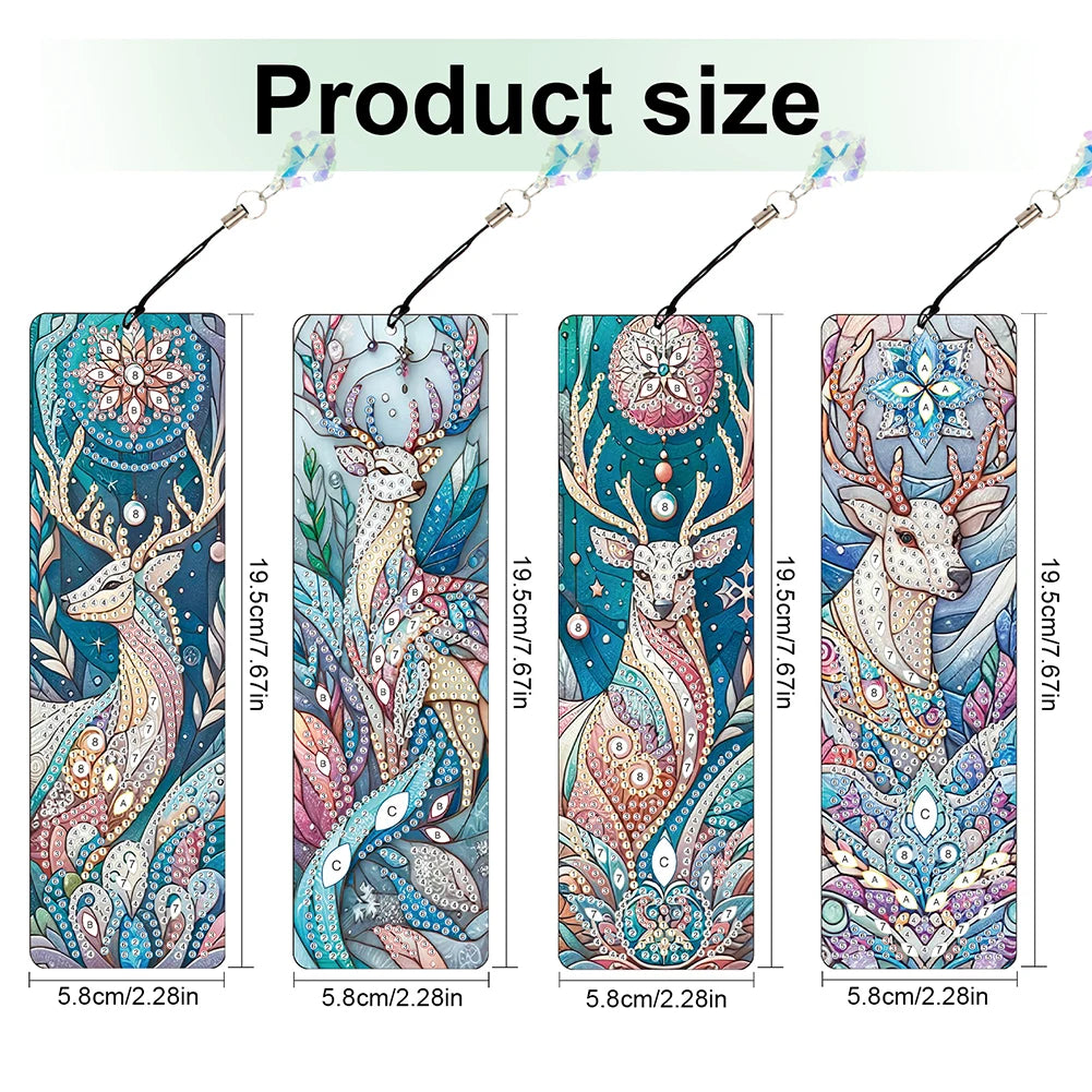 8Pcs DIY Owl Diamond Painting Art Bookmarks with Crystal Pendants for Reading