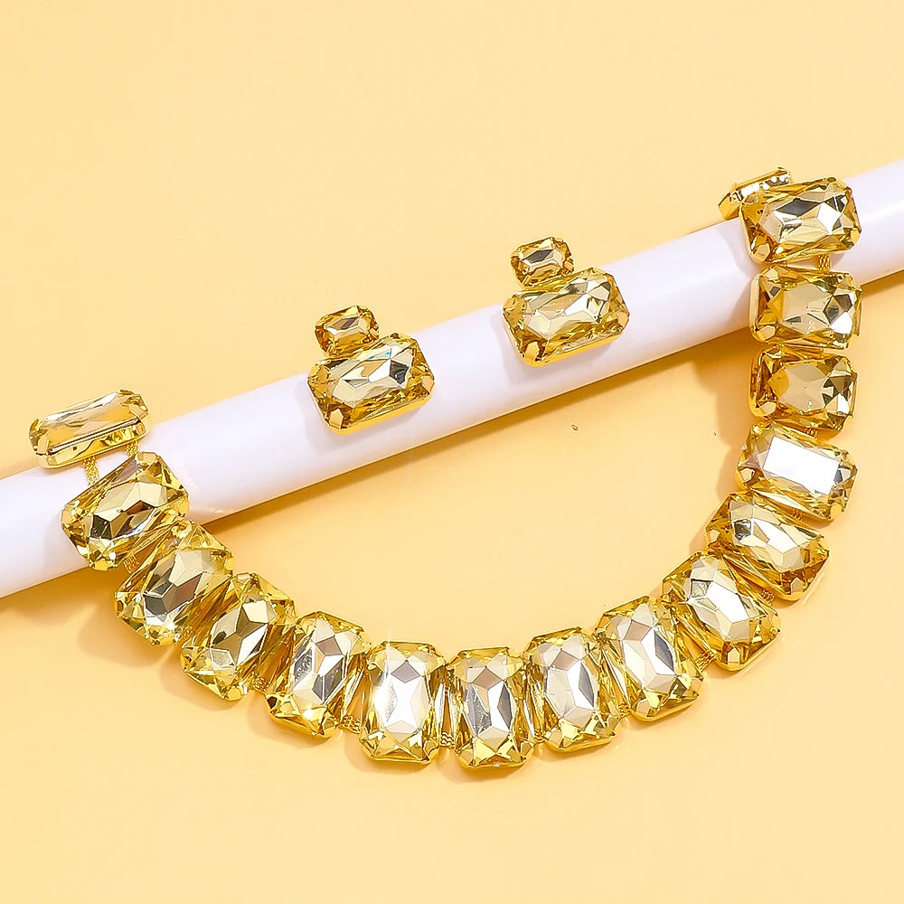 Stonefans Fashion Square Crystal Necklace Set for Women Shiny Red Rhinestone Stud Earrings Bridal Wedding Jewelry Set