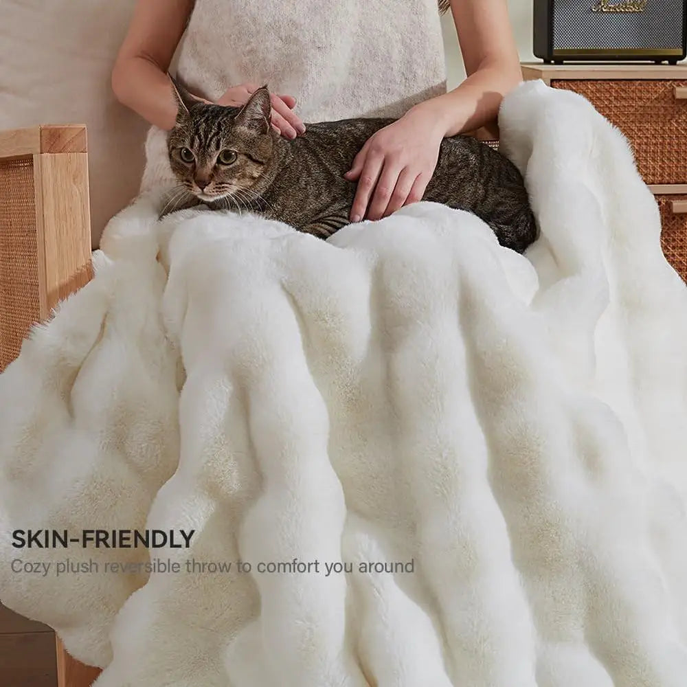 DUTRIEUX Faux Fur Throw Blanket Plush Cozy Warm All Seasons
