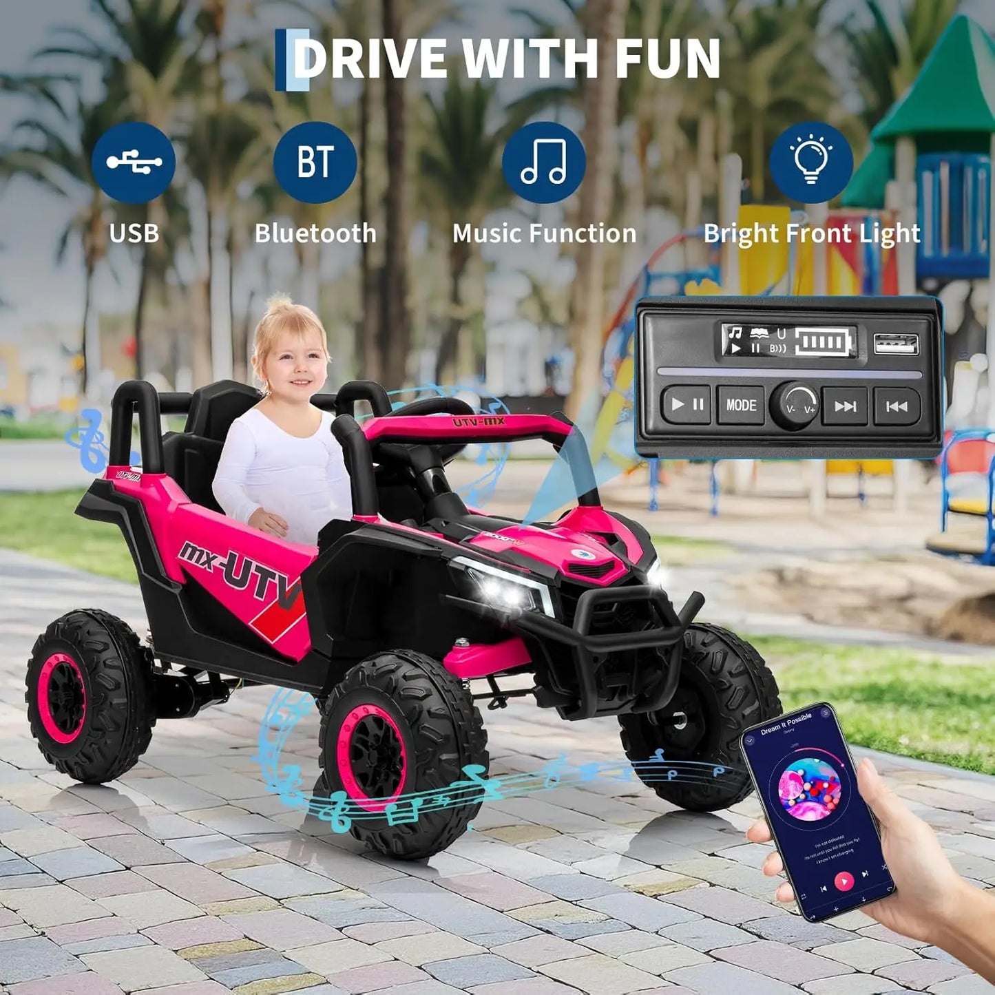 HiMIS Bluetooth LED Ride On Car For Kids Remote Control