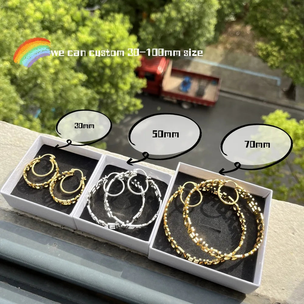 Duoying Custom Name Hoop Earrings Personalized Initial