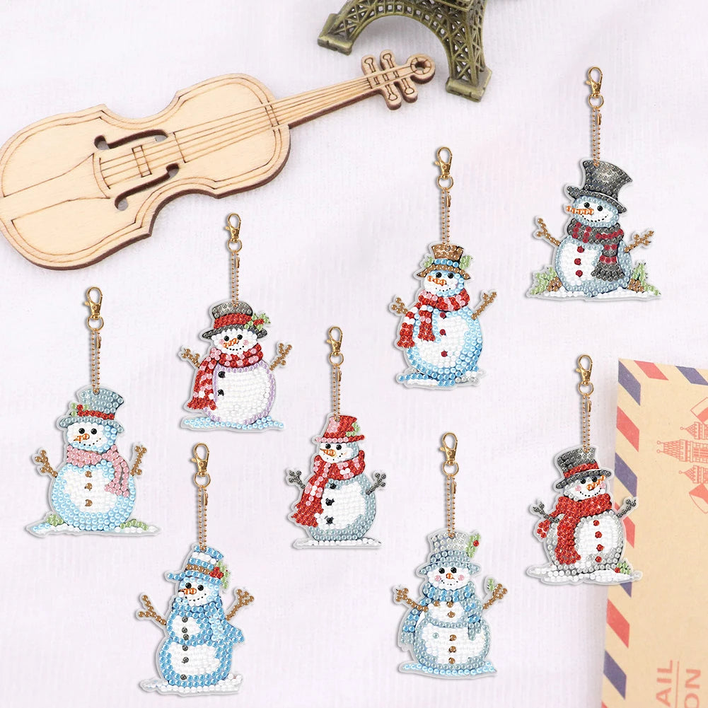 8PCS Full Drill Keyring Double Sided Diamond Art Keyring Rhinestone Painting Keychain Pendant for Adult Kid Purse Handbag Decor