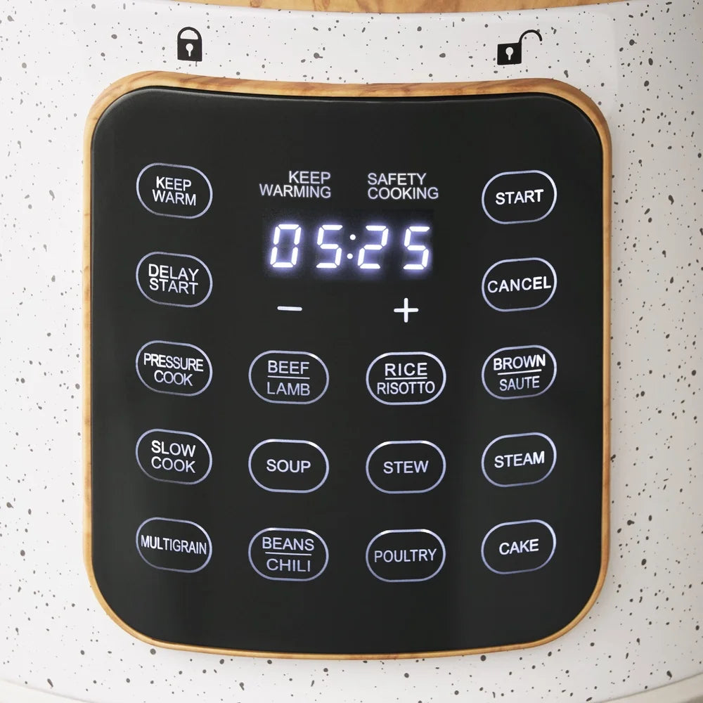 6-Quart Multi-Functional Pressure Cooker Touch Control Display 12 Pre-Set Recipes Fast Cooking Slow Cook Saute Steam Eggs Soup