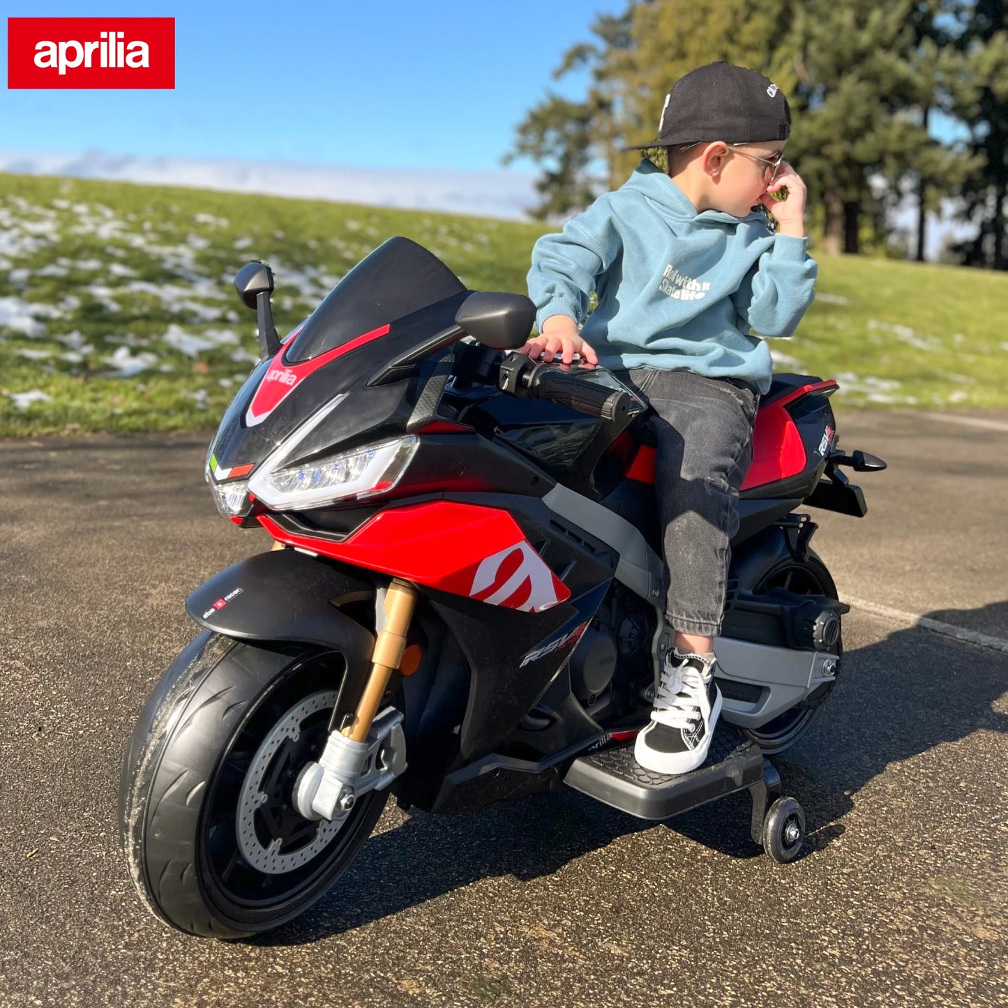 Aprilia Licensed 24V Kids Electric Motorcycle Ride On With LED Lights Bluetooth Music